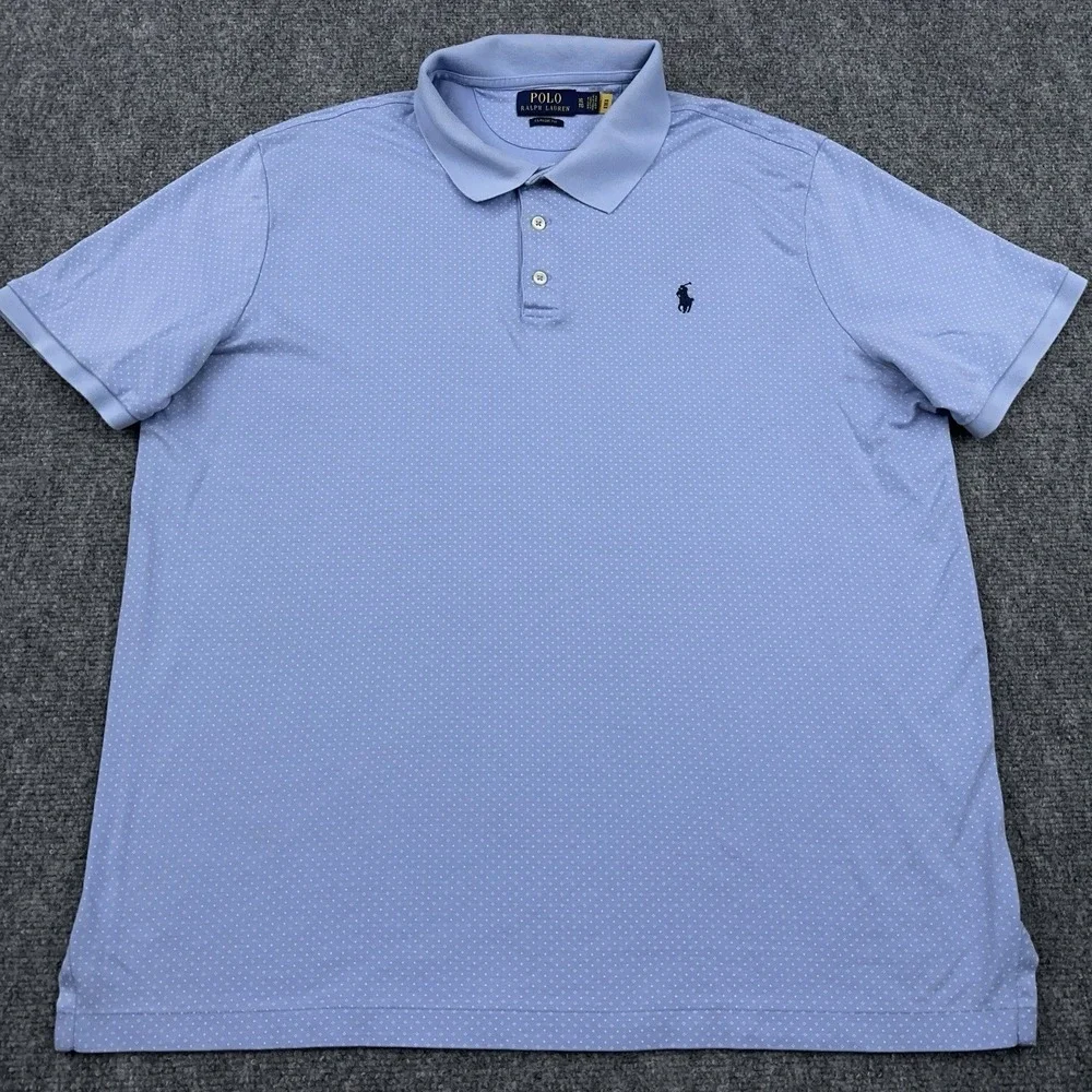 Polo Ralph Lauren‎ Classic Fit Knit Polo Shirt XL Blue Mini Dot Geometric Golf